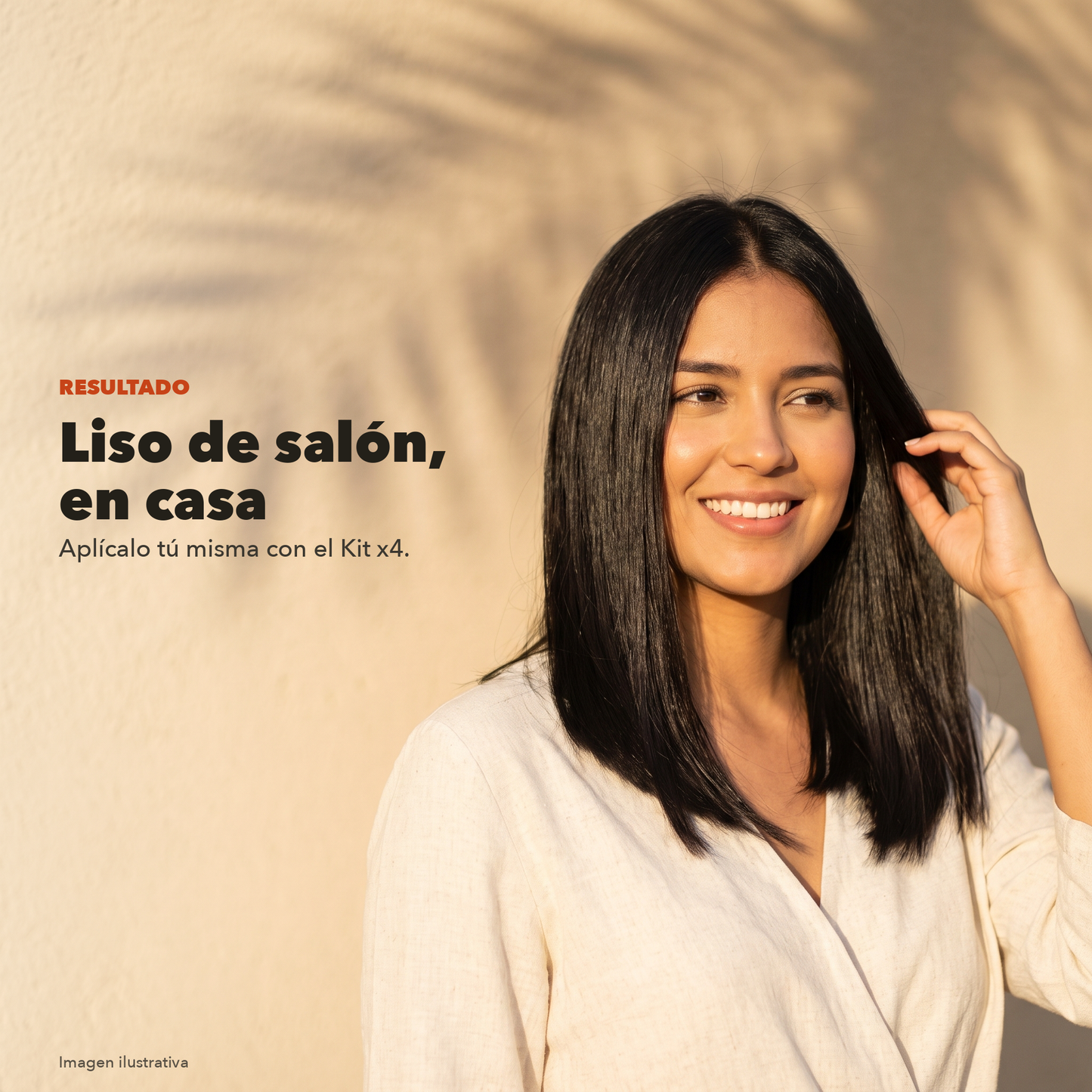 Resultado liso de salón en casa con el Kit Alaciador KapilUp (imagen ilustrativa)