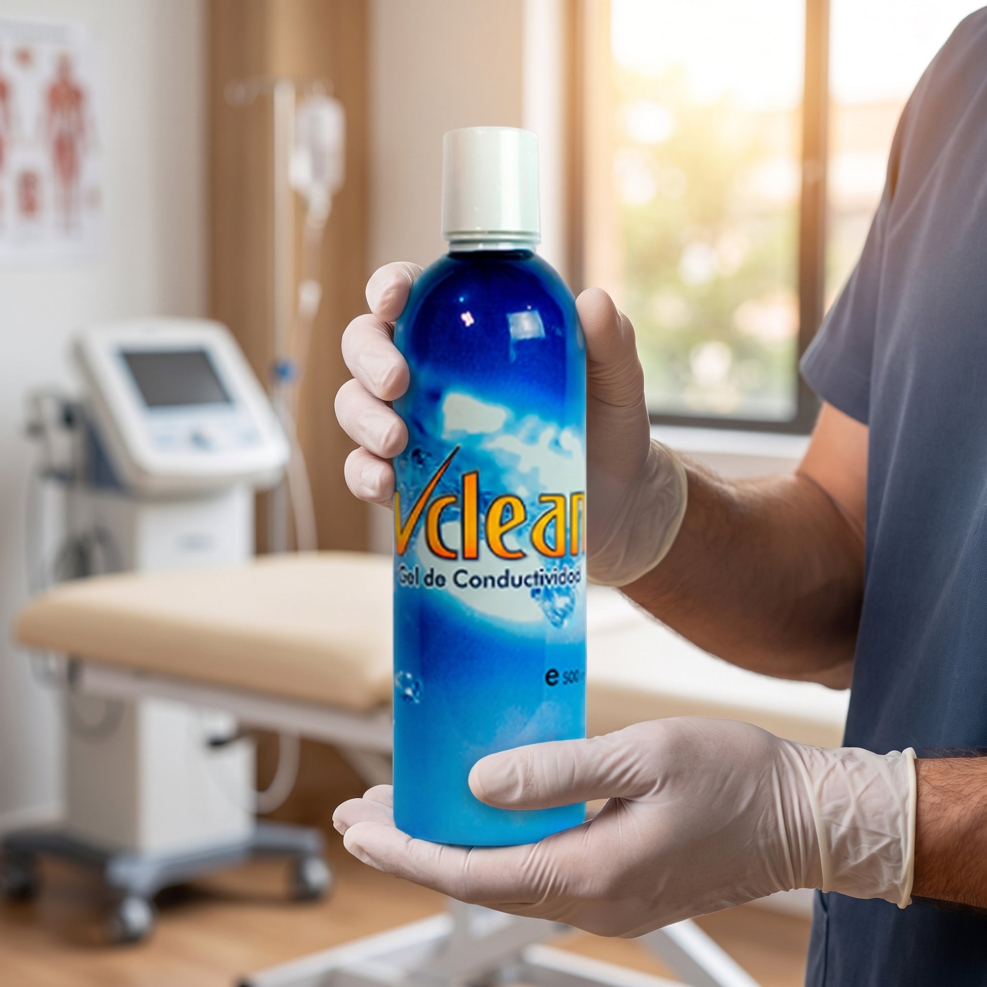 Profesional con el Gel de Conductividad V-Clean en consulta