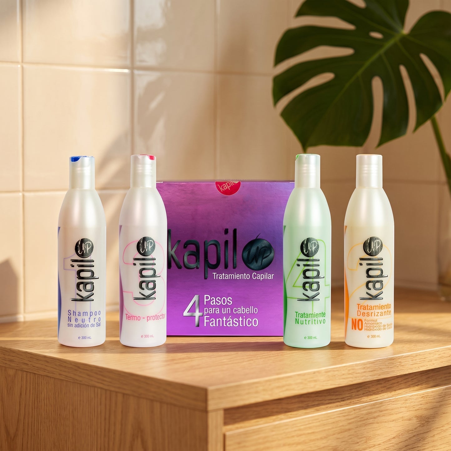 Kit Alaciador KapilUp en tocador de madera — LabVittal